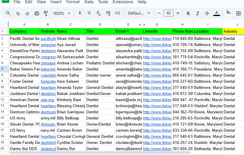 Email List Collection for Dental Office